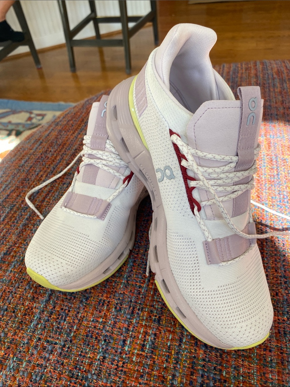 On Running Women's White & Light Pink Cloud Sneakers with Yellow Accents